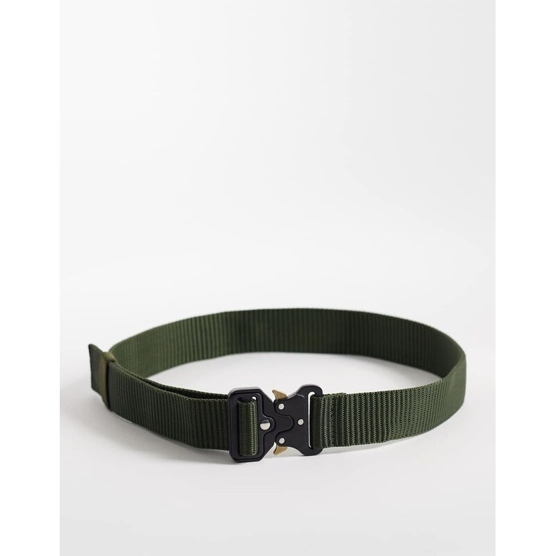 ASOS DESIGN webbing utility belt with statement buckle in khaki