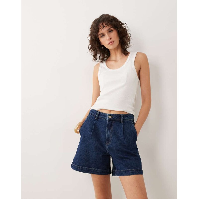 JDY high waist baggy denim short in mid blue 114375313