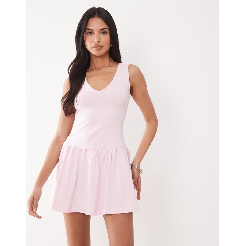 The Frolic exclusive v neck dropped waist mini dress in baby