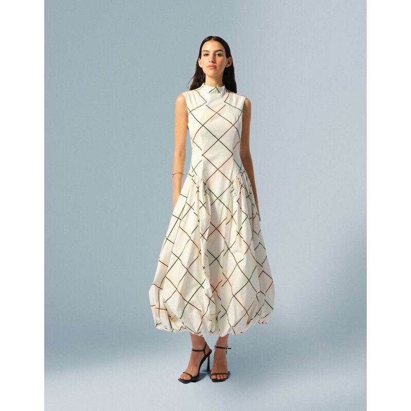 ARRANGE sleeveless bubble hem midi dress in soft check print