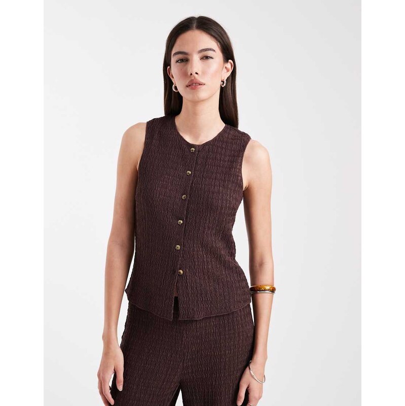 ONLY seersucker waistcoat co-ord in brown