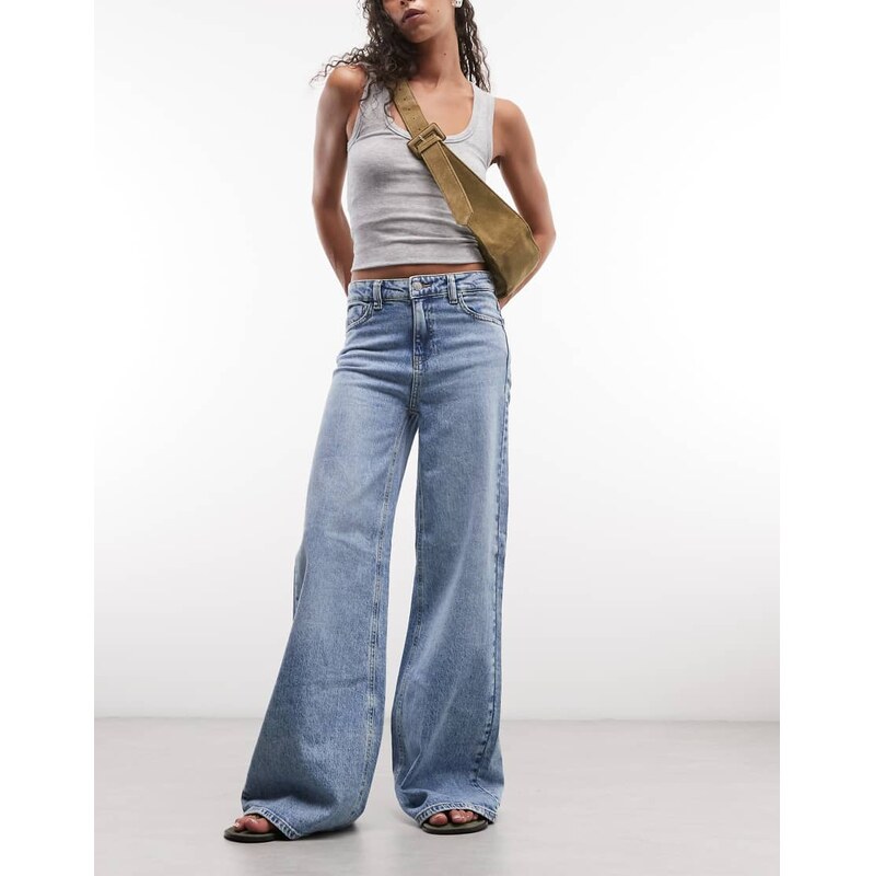 Noisy May Nellie mid rise palazzo jeans in light blue denim