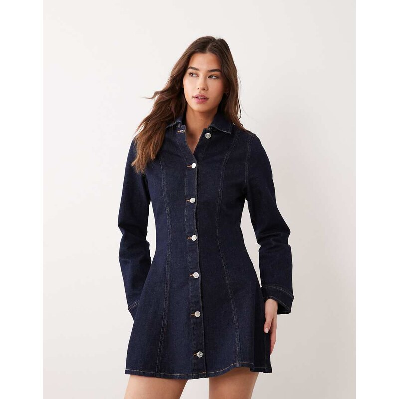 Miss Selfridge denim button through cinched waist mini dress in