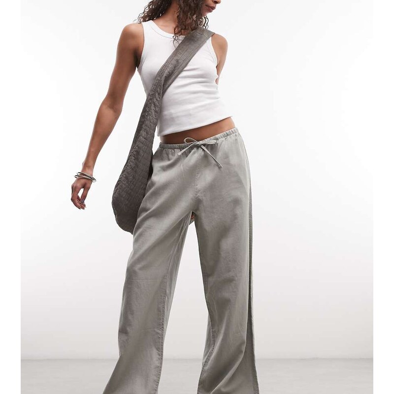 Weekday pull on linen mix wide leg trousers in sage green exclusive to 114375414