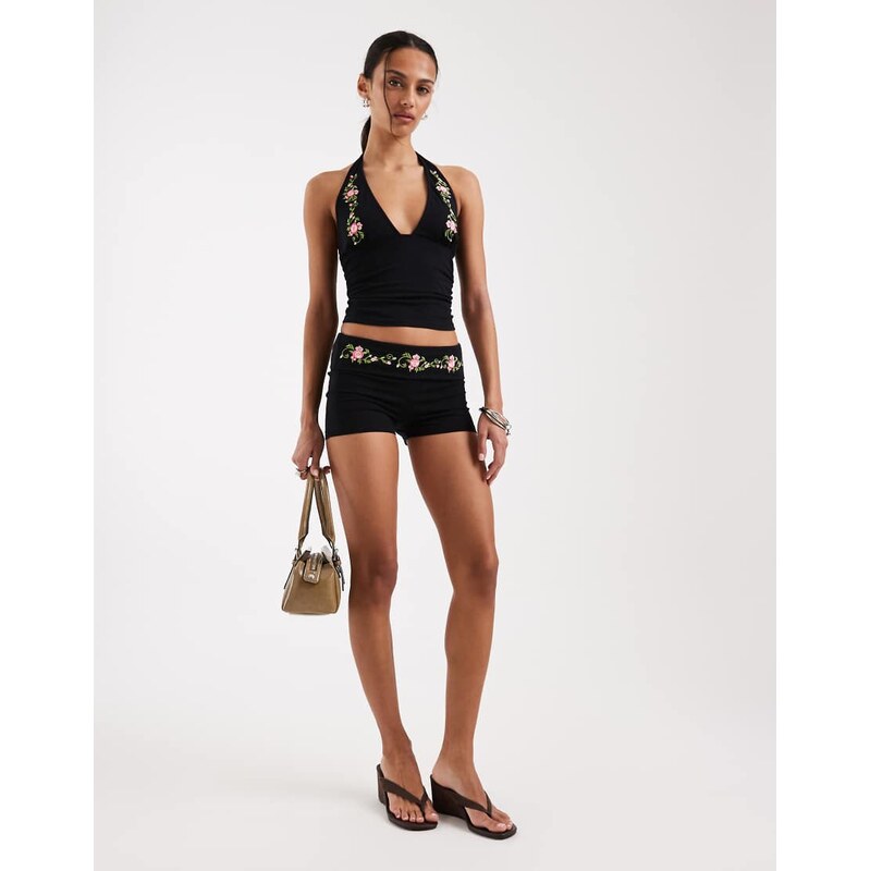 Motel co-ord Sea floral detail mini short in black 114375445