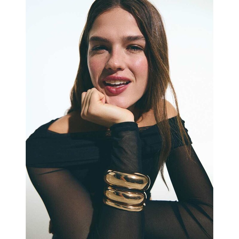 Bershka Pack of 3 bracelets in gold