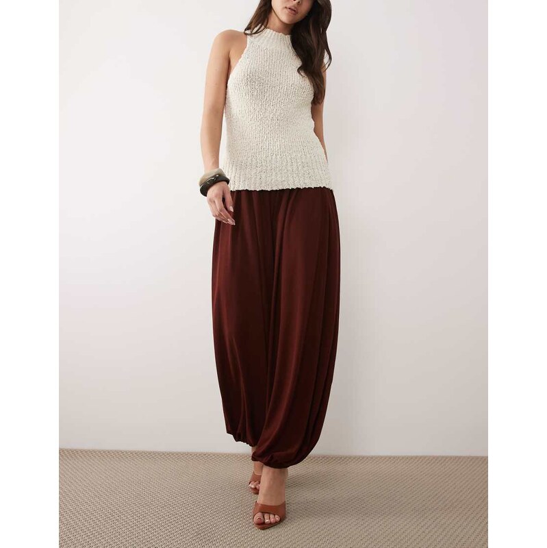 Mango bubble hem trouser in plum-Purple