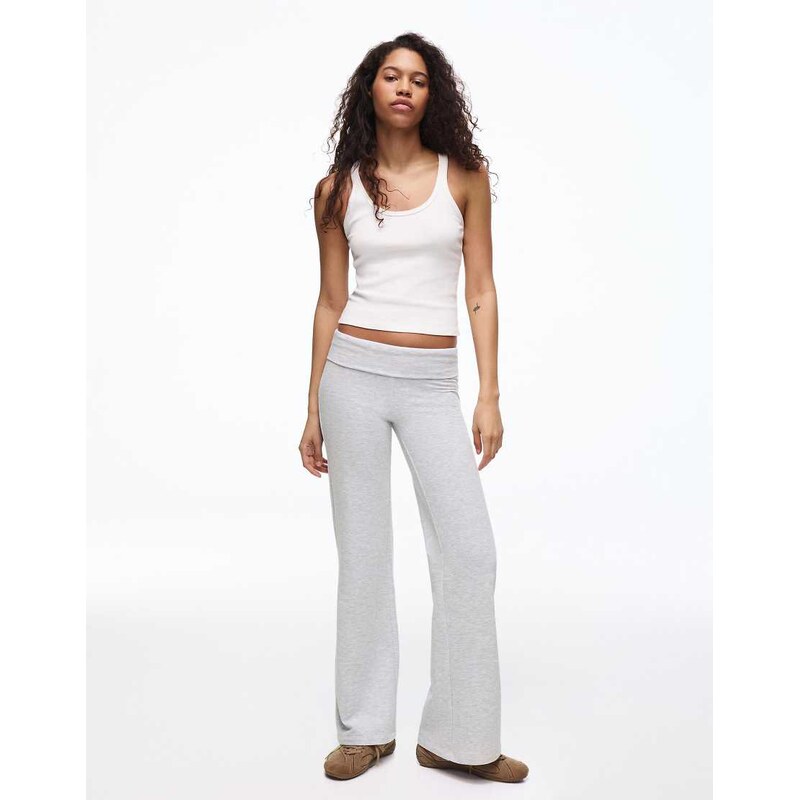 Bershka Flared plush trousers with patch in light grey