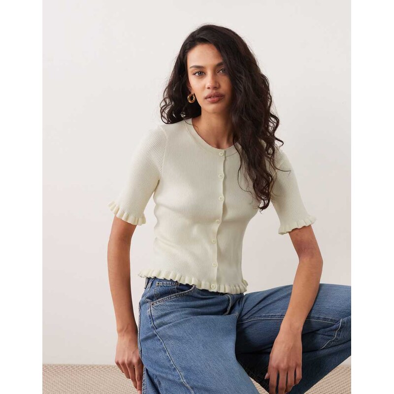 Miss Selfridge short sleeve cardigan with flute sleeve in cream