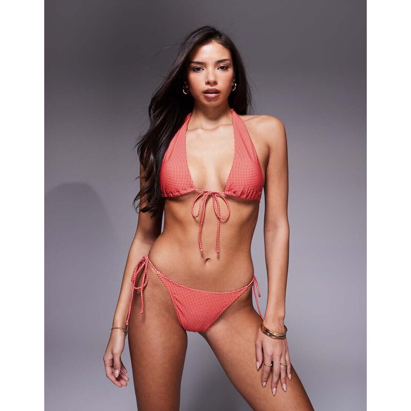 Candypants geometric tieside bikini bottom in coral-Orange