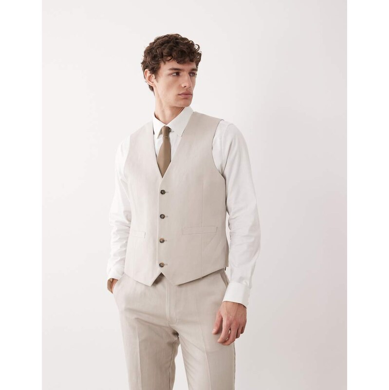 ASOS DESIGN slim suit waistcoat in linen rich stone twill