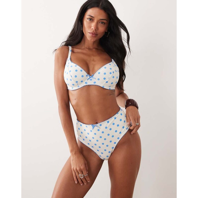 Peek & Beau high waist bikini bottom in white & blue polka dot