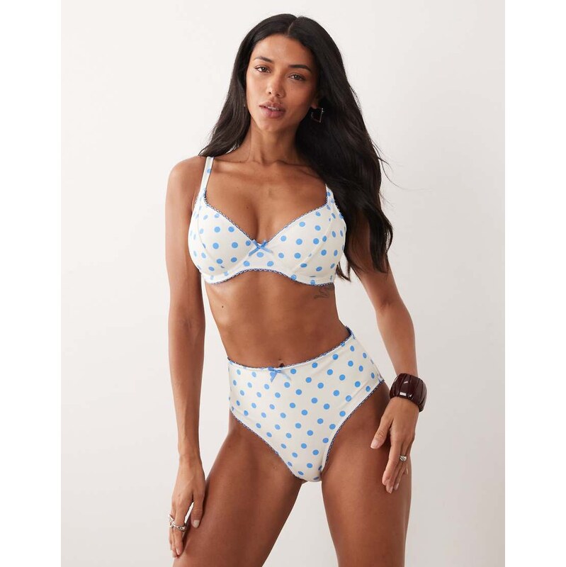 Peek & Beau underwire bikini top in white & blue polka dot-Multi