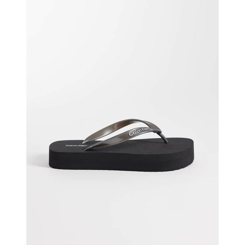 Calvin Klein Jeans flatform metallic flip flop sandal in black 114377527
