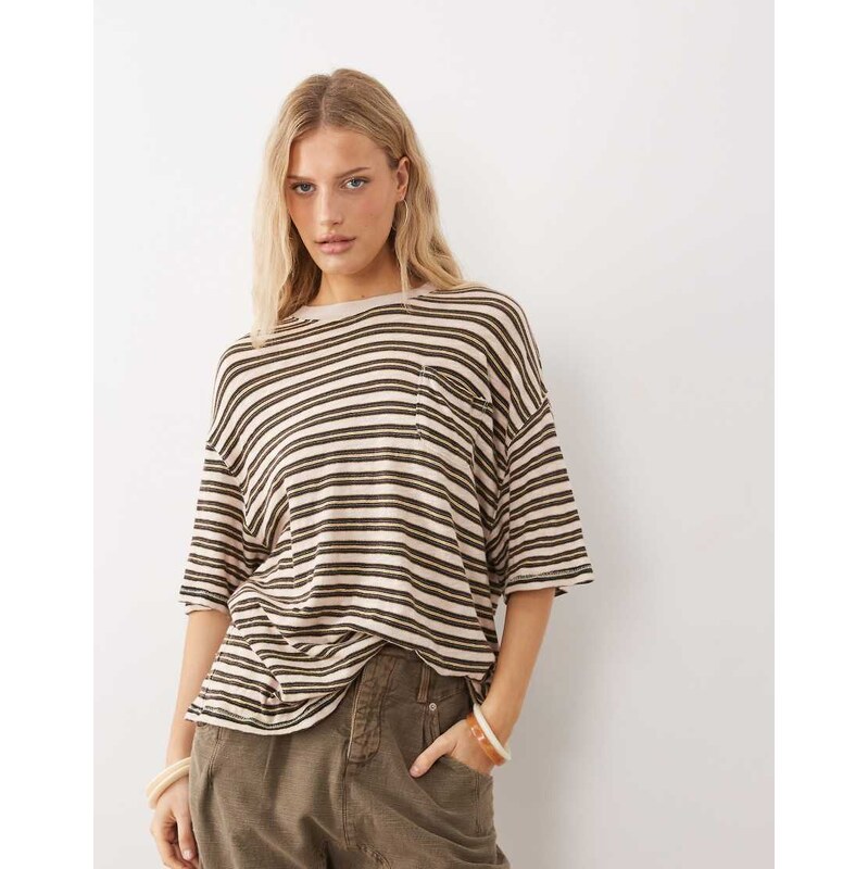 Free People all love stripe pocket t-shirt in tea combo-White 114377551