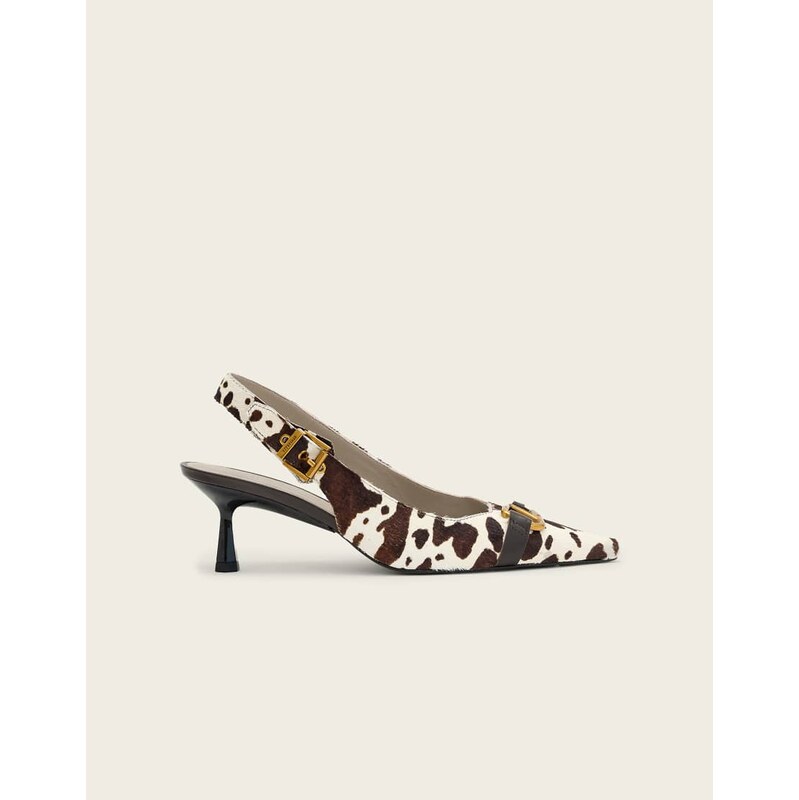 AllSaints hera cow print slingback heel shoe in cream-Multi 114377597