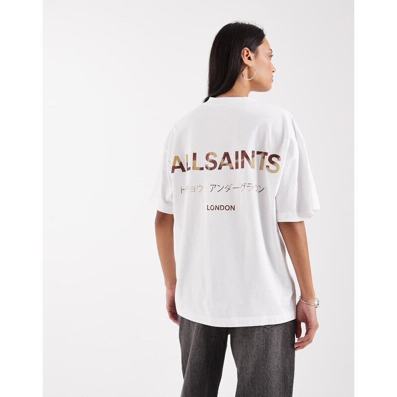 AllSaints underground etta t-shirt in white cow print