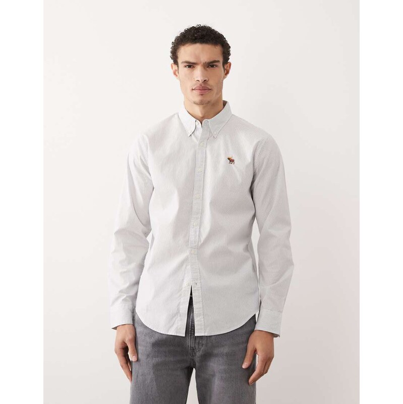 Abercrombie & Fitch icon logo poplin shirt in blue/white stripe 114377664