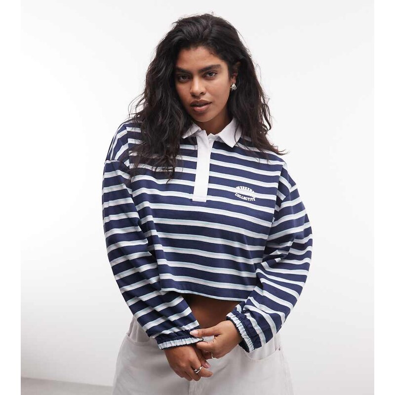 ASOS Weekend Collective Weekend Collective Curve cropped stripe polo 114377490