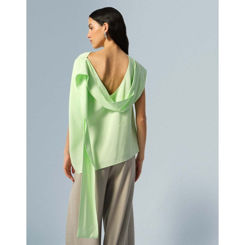 ARRANGE drape open back top in soft lime-Green