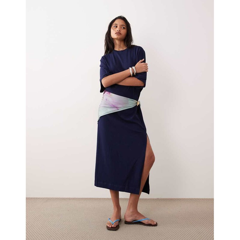 ASOS DESIGN batwing T-shirt midi dress in navy