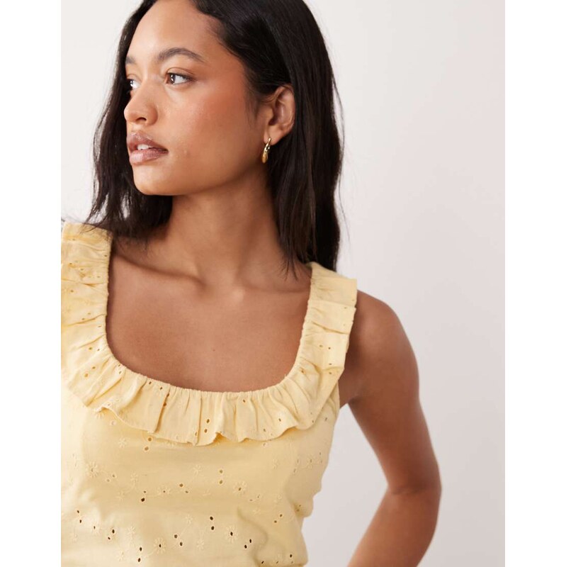 ASOS DESIGN frill detail scoop neck broderie vest buttermilk