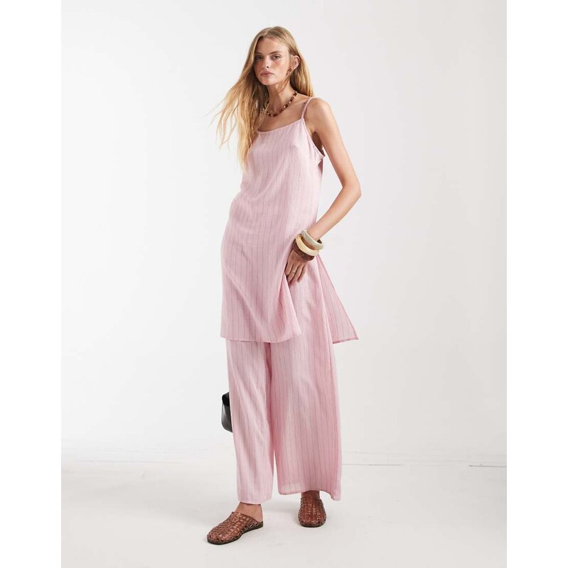 ASOS DESIGN wide leg trousers co-ord in crinkle in pink stripe
