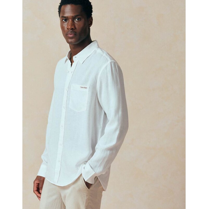 Calvin Klein Jeans casual long sleeve linen shirt in white