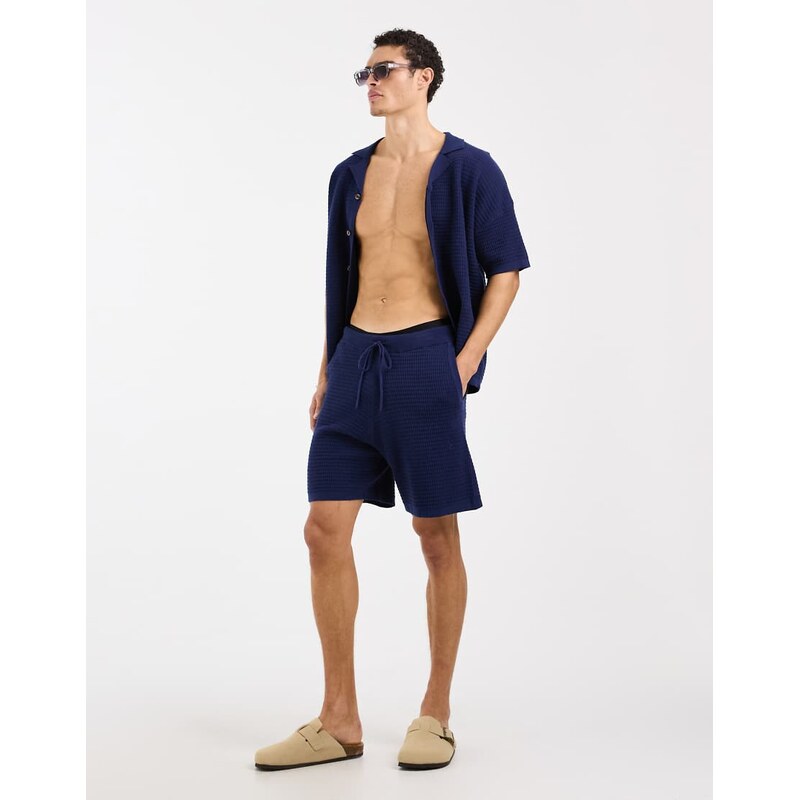 ASOS DESIGN knitted co-ord shorts in navy - NAVY