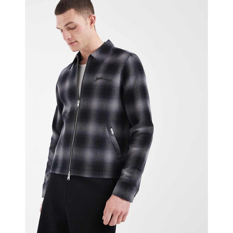 AllSaints Kapi long sleeve zip through shirt in blue check