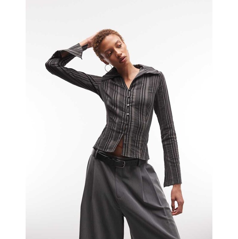 Weekday button up long sleeve shirt in grey stripe