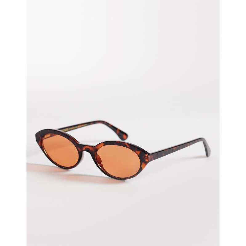 & Other Stories slim oval sunglasses in dark red tortoise with