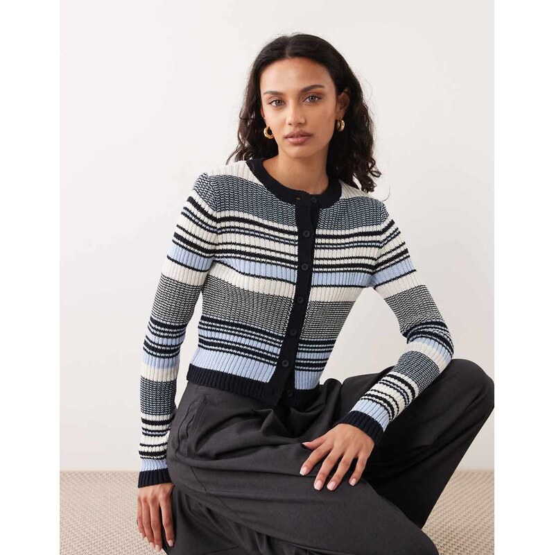 Mango knitted cardigan in blue stripe 114377617