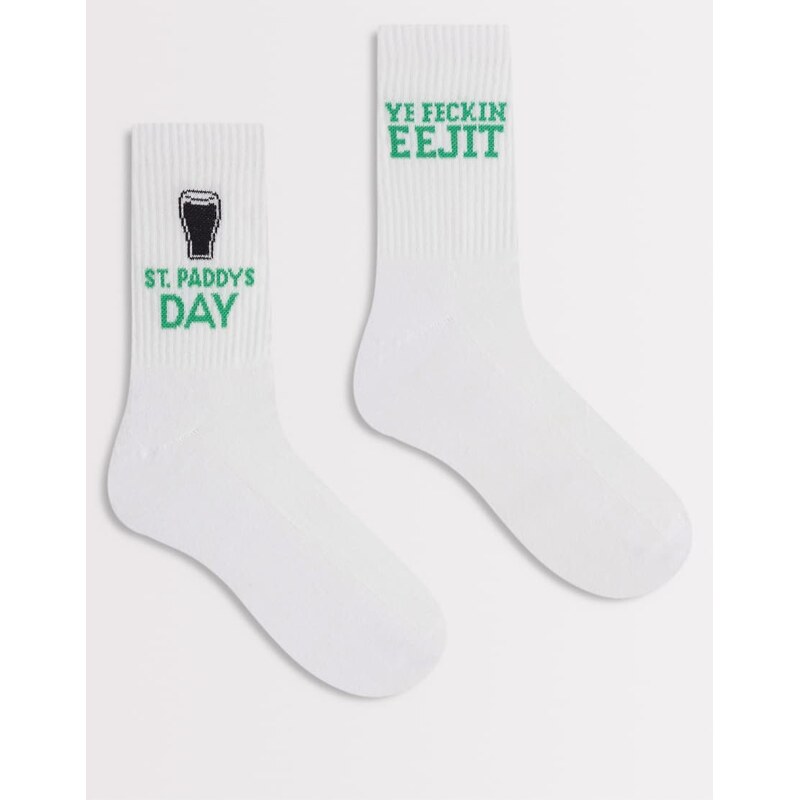 ASOS DESIGN 2 pack socks with st patrick day graphic in white 114377628