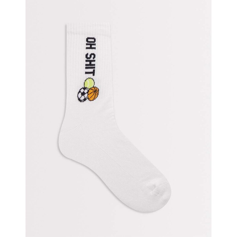 ASOS DESIGN socks with swear word sport graphic in white
