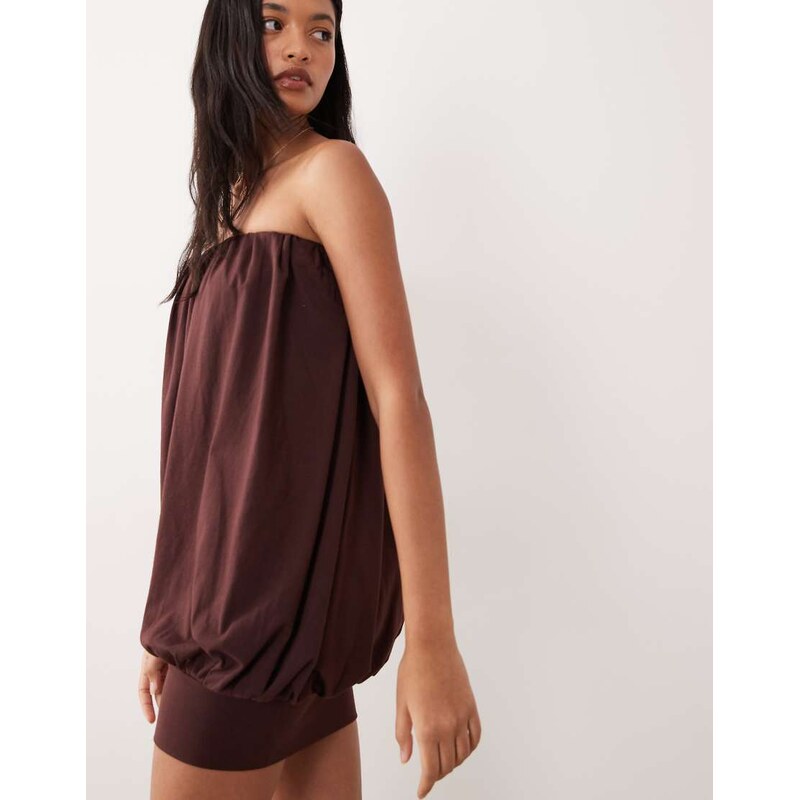 ASOS DESIGN bubble hem mini dress in chocolate-Brown