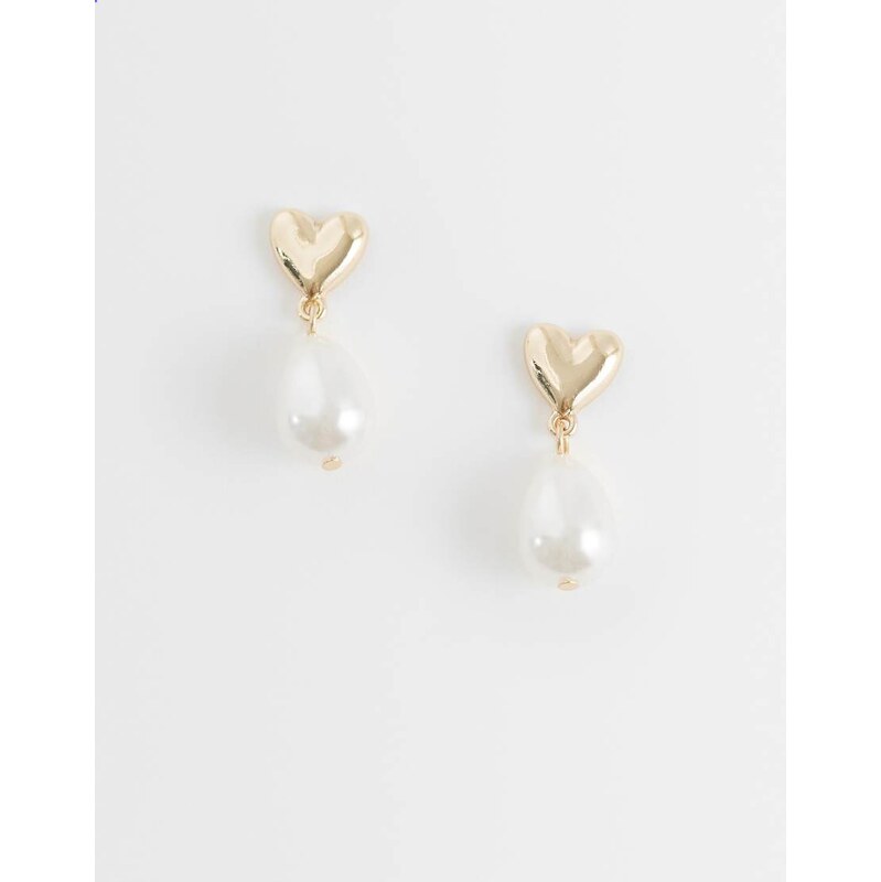 ASOS DESIGN earrings with mini heart and faux pearl drop design