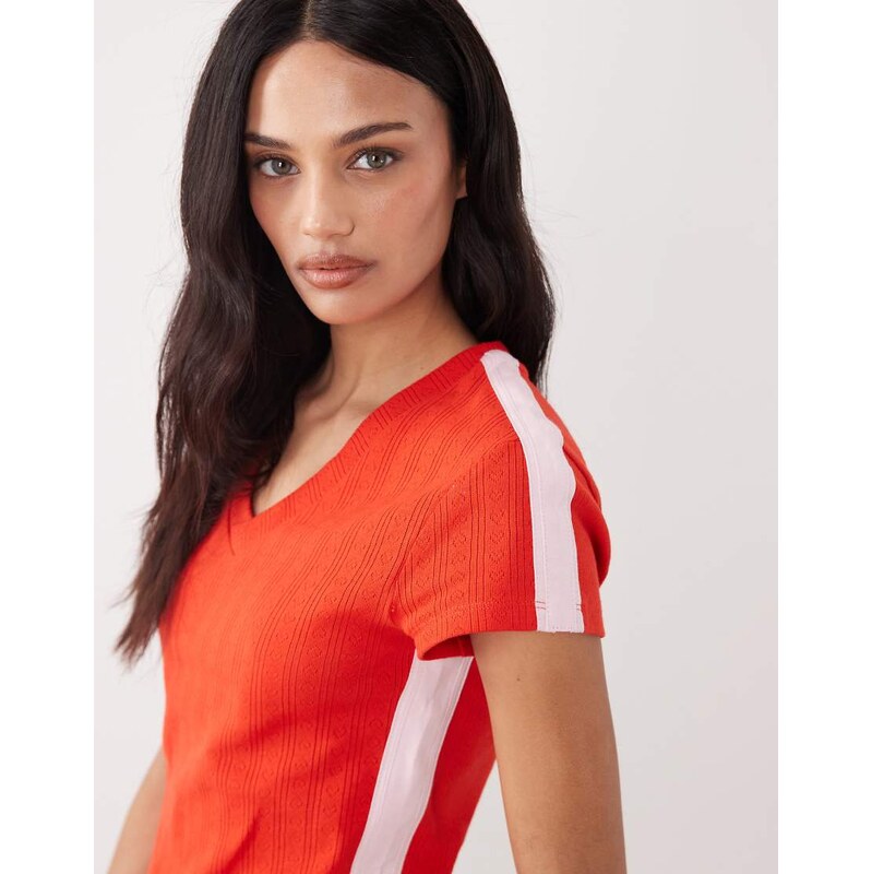 ASOS DESIGN short sleeve with contrast stripes top in red
