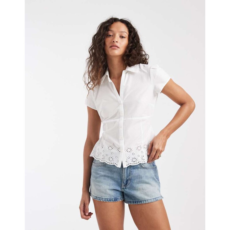 Hollister embroidered short sleeve shirt in white