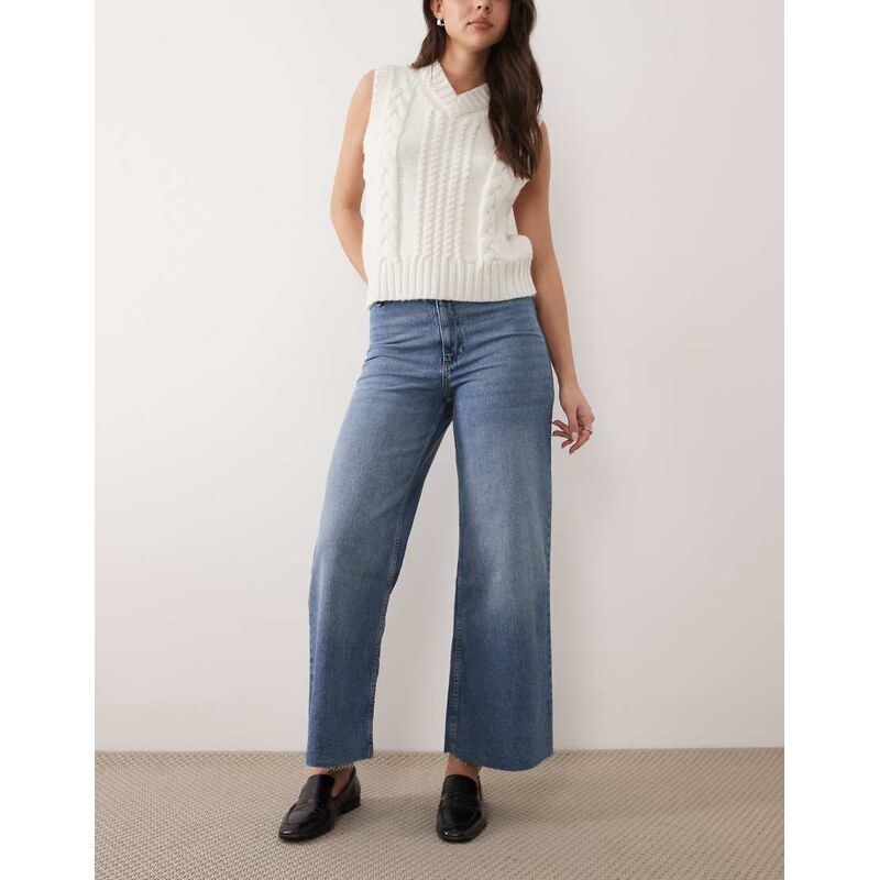 Mango wide leg jeans in mid blue