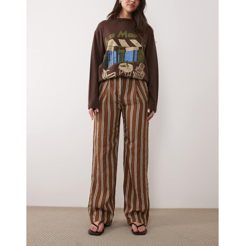 Mango pleat front baggy trouser in brown stripe 114377700