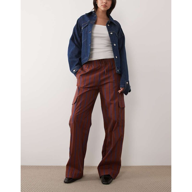 Mango 100% cotton utility straight tie waist trouser in rust and blue 114377703