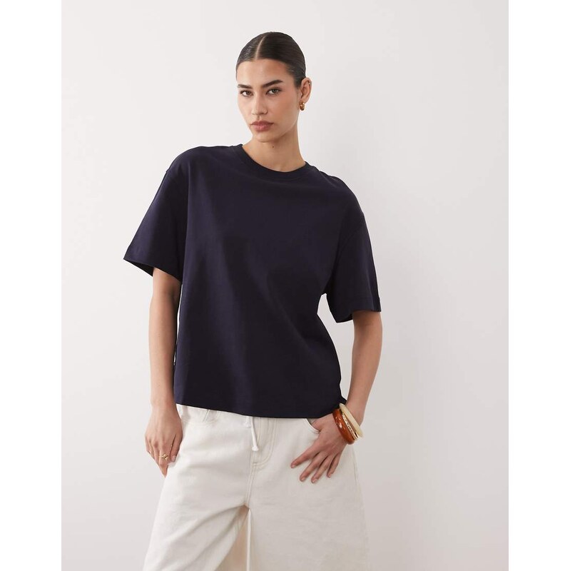 Mango 100% cotton boxy t-shirt in navy