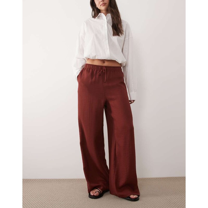 Mango tie waist flowy trouser in deep red