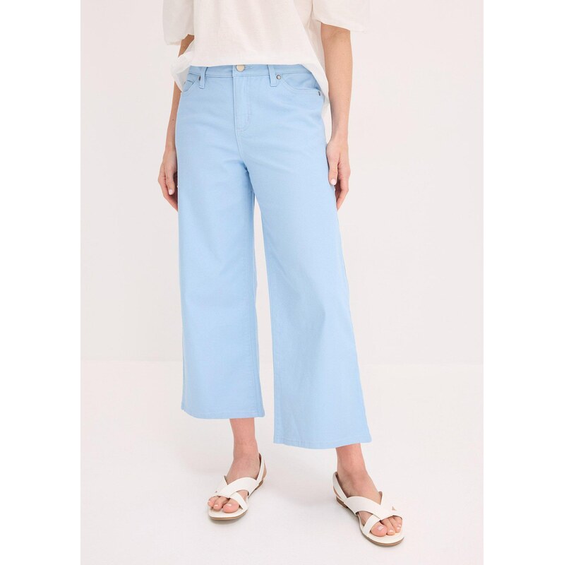 bonprix Kalhoty Culotte z elastické bavlněné směsi modrá Žena