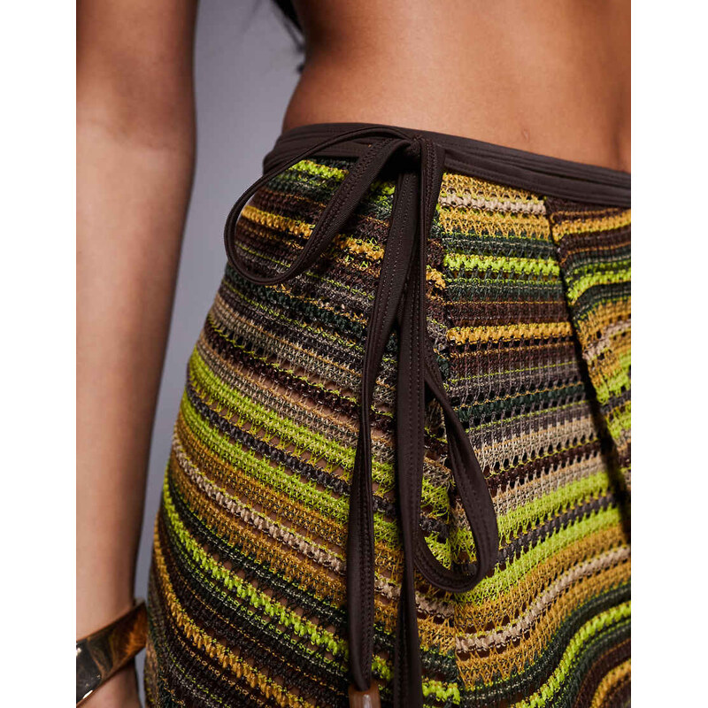 ASOS DESIGN Kenny crochet beach mini wrap skirt in multi stripe-Yellow