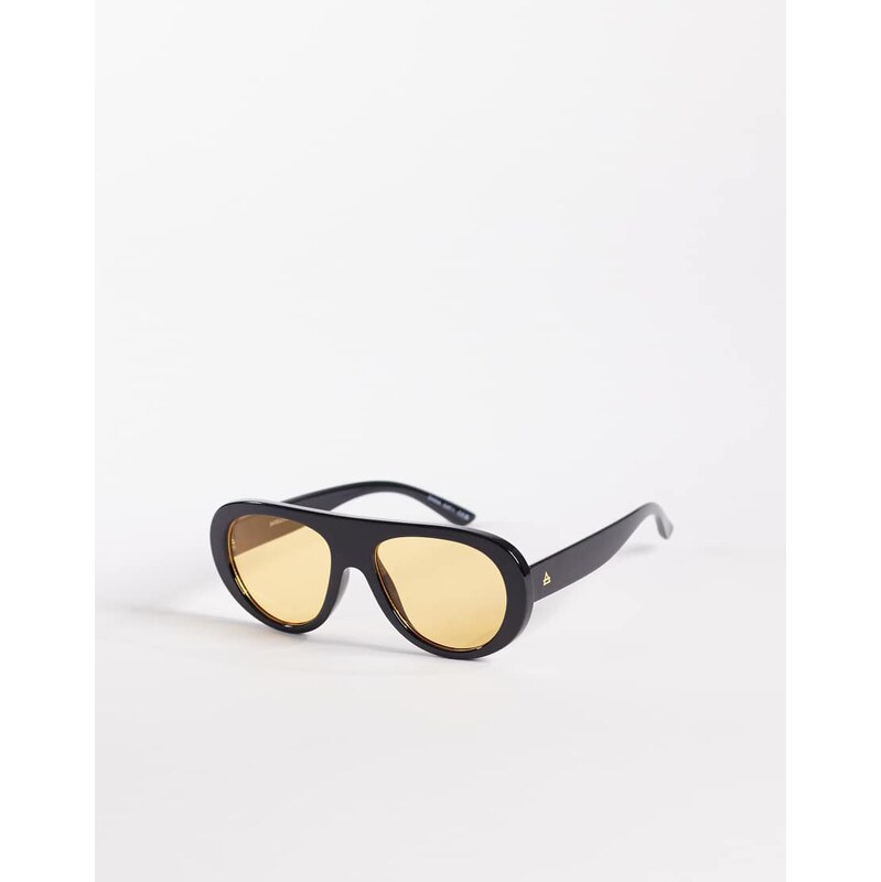 AIRE satellite shield sunglasses in black with amber tinted lens