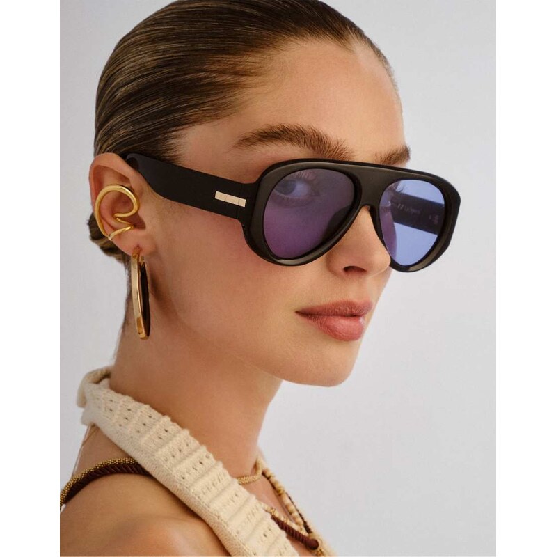 Le Specs dreamboat shield sunglasses in black with blue lens 114403632