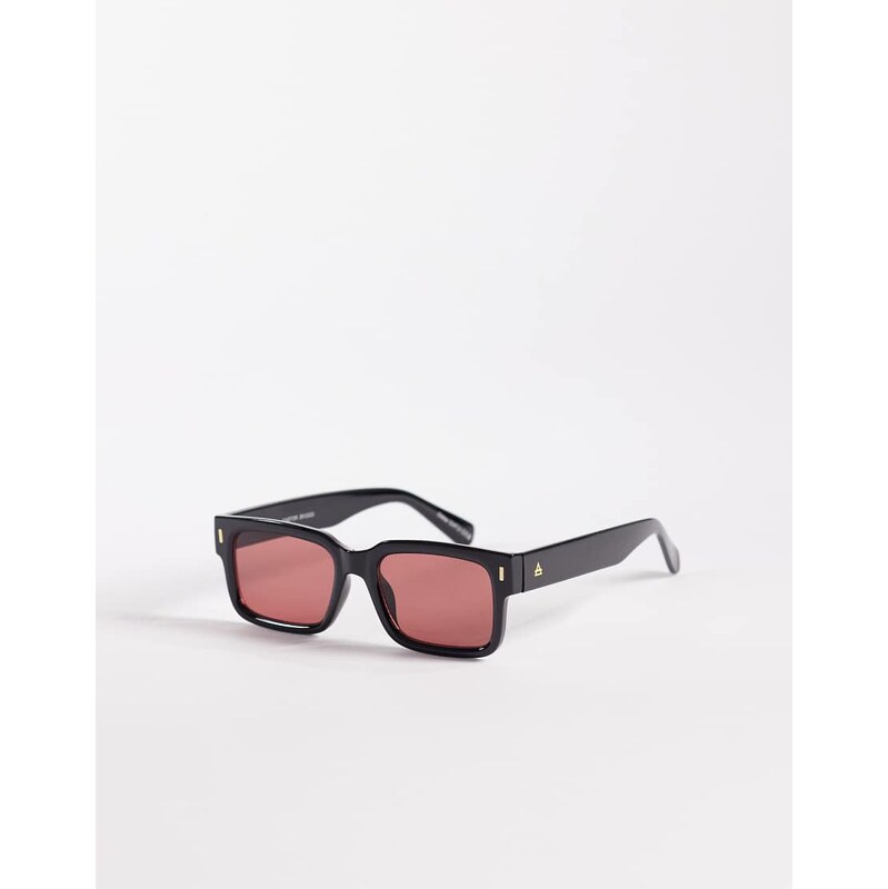 AIRE castor rectangular sunglasses in black with pink tinted