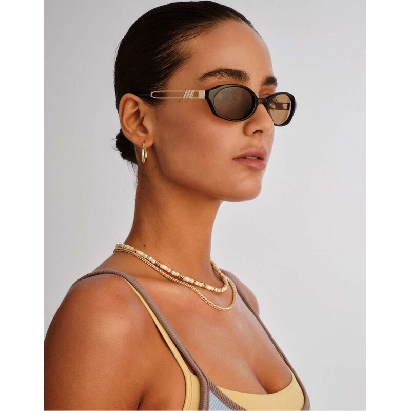 Le Specs lunita oval sunglasses in black with brown lens 114909735